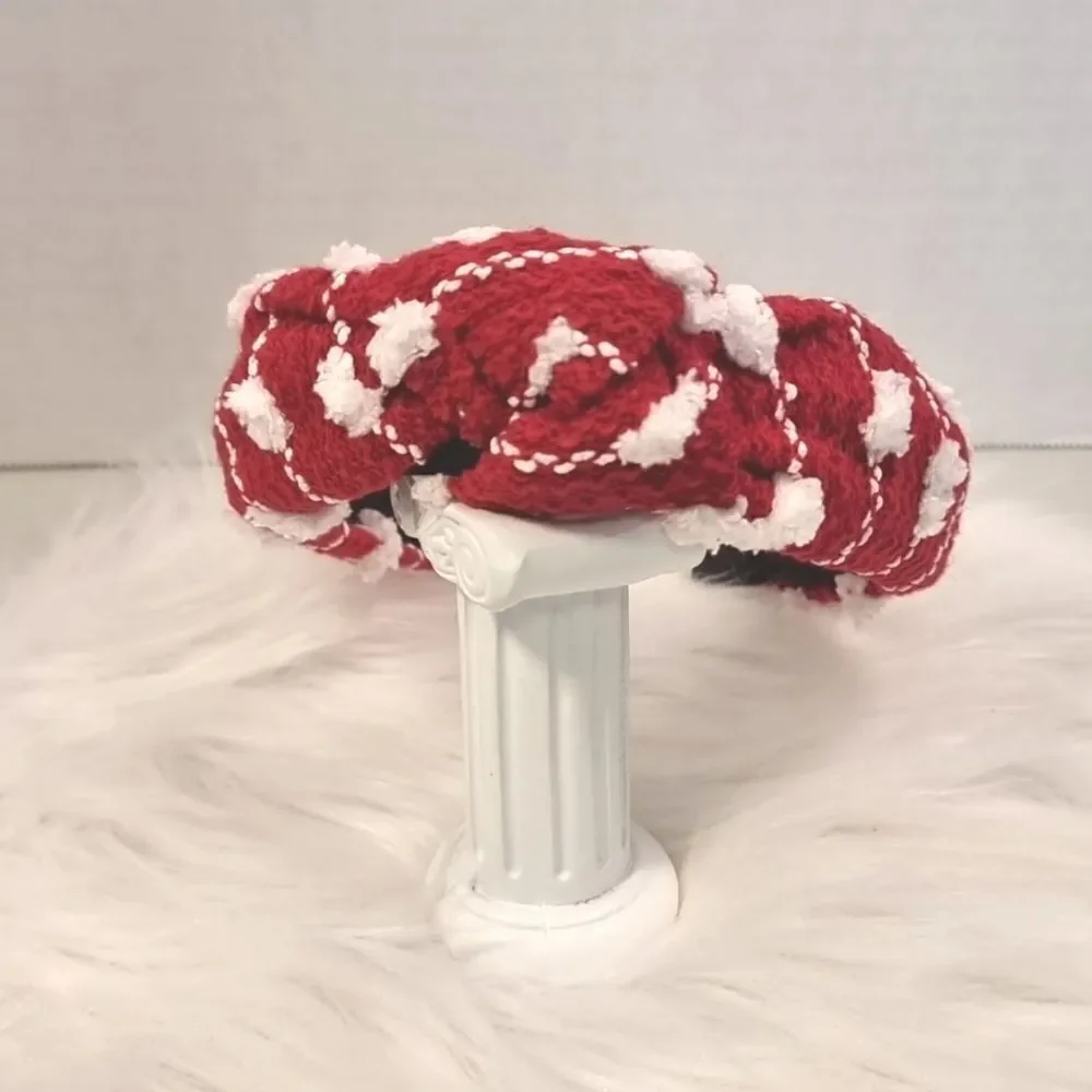 New! Cozy Red & White Festive Knit Padded Headband